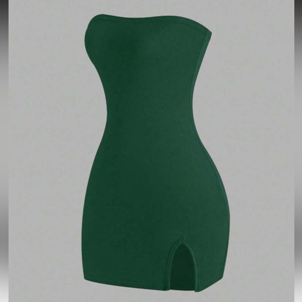 SHEIN Dark Green Strapless Mini Dress
